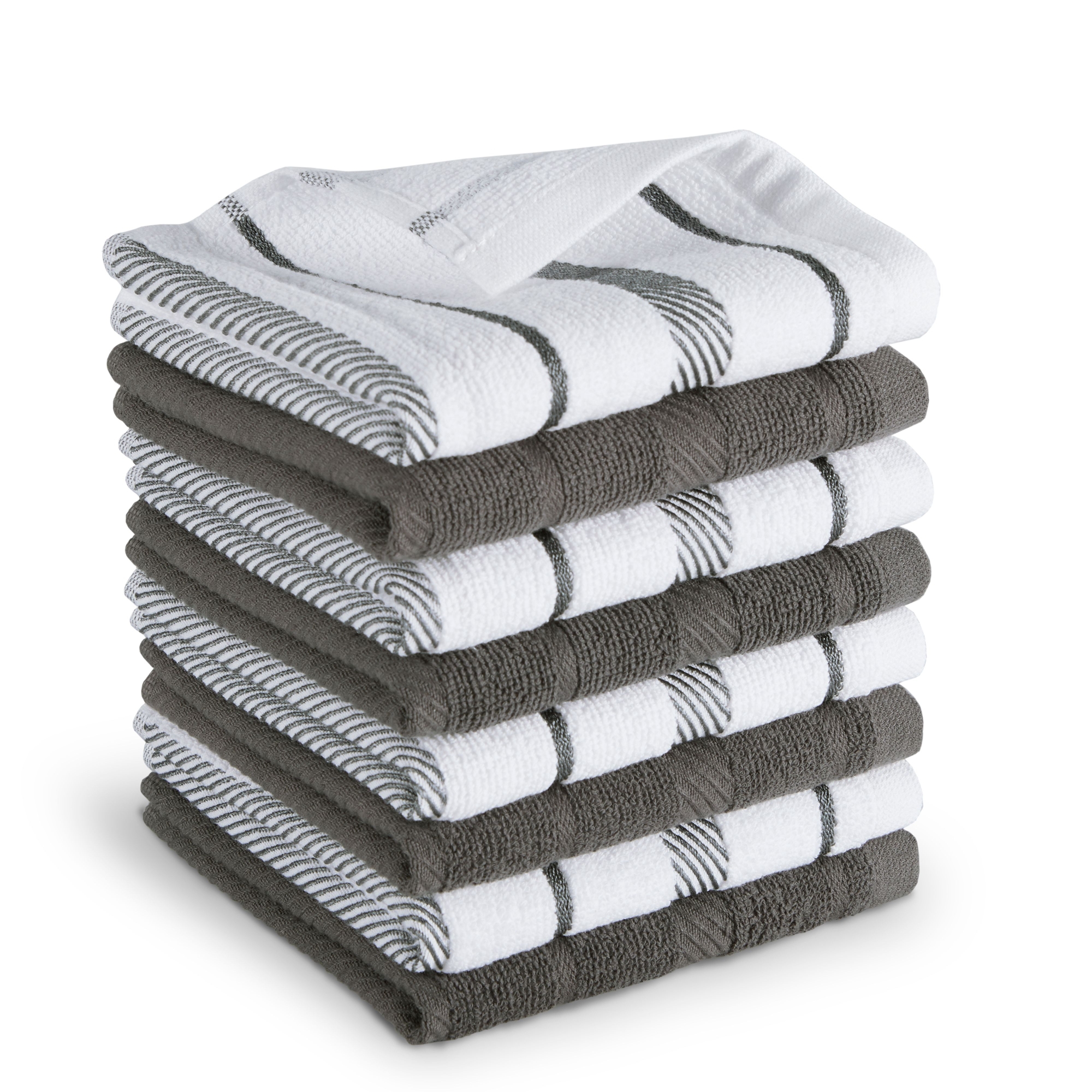 Dishcloths 8-Pack, Charcoal Grey/White
