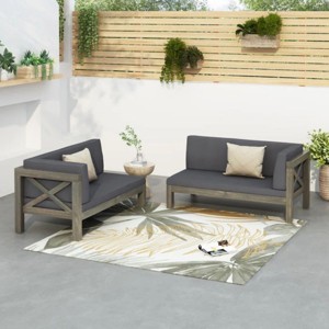 Outdoor Sectional Sofa,L Shaped Outdoor Couch,X-Back Patio Sofa,2Pc Acacia Wood Sectional Patio Seating Set-Cuddlewood - 1 of 4
