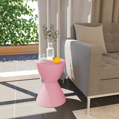 Pink Hourglass Ribbed Acrylic Side Table with Storage