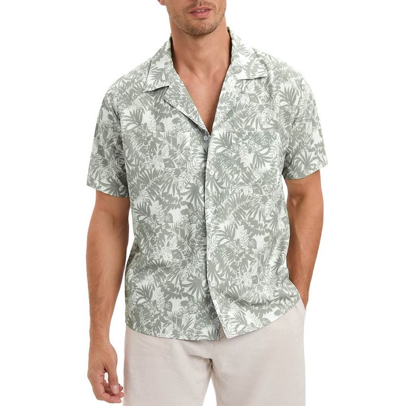Men's Casual Summer Shirt Button Down Camp Cuban Short Sleeve Beach with Pocket, 1 of 7