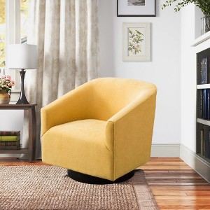 CAVINAS Swivel Accent Chair with Black Wooden Base and No-Sag Springs, Fabric Upholstered Lounge Chair for Living Room - 1 of 4