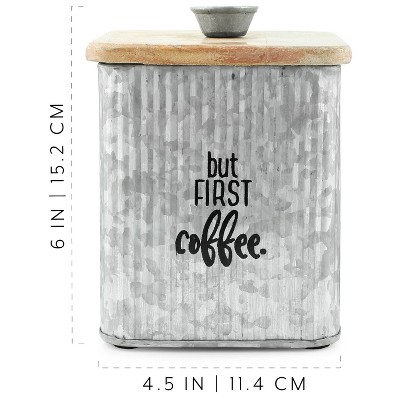 Silver Galvanized and Wood Retro Canister Set, 3-Piece