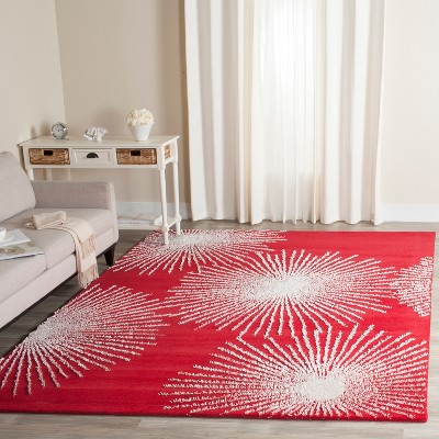 Red and Ivory Round Hand-Tufted Wool Area Rug