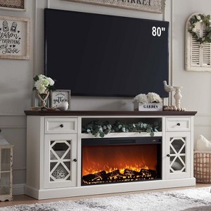 70 Inch Farmhouse Fireplace TV Stand with 36" Electric Fireplace for 80 Inch TVs, Entertainment Center with Drawer & Door - 1 of 4