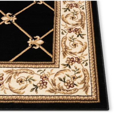 Black and Beige Floral Medallion Synthetic Area Rug