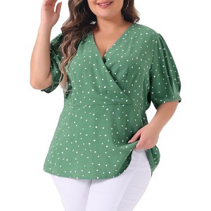 Agnes Orinda Women's Plus Size Polka Dots V Neck Short Sleeve Wrap Peplum Blouse - 1 of 4