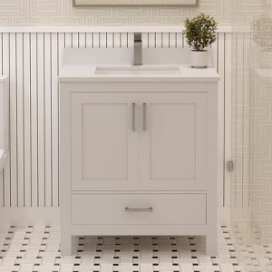 Rooh Solid Wood Bathroom Vanity with White Quartz Countertop & Undermount Sink | Handcrafted Luxury by Artisans - 1 of 4