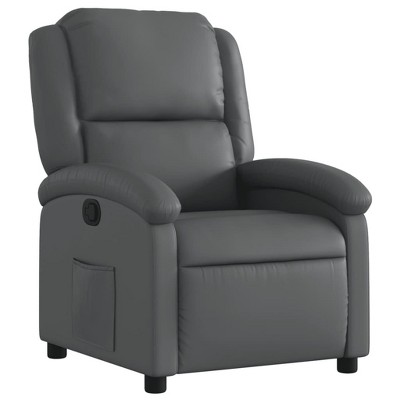 vidaXL Gray Faux Leather Manual Recliner Chair - Wingback Reclining Armchair for Elderly with Side Pocket and Padded Support