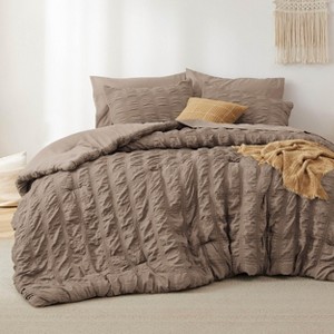 Bedsure | 7 Pcs Bedding Set in Textured White Plaid Seersucker - 1 of 4