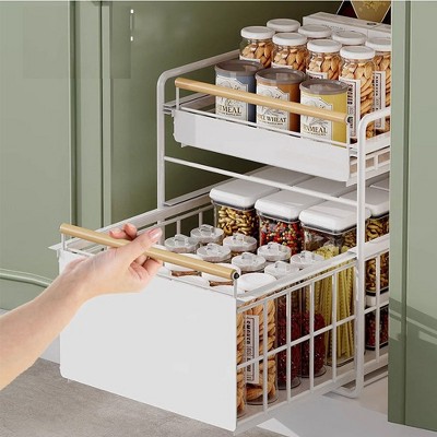 Carbon Steel Kitchen Cabinet Pull-Out Basket Under Sink Rack Multi-Function Bowl And Dish Seasoning Storage Rack Pull-Out Layered Shelf