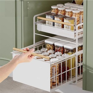 Carbon Steel Kitchen Cabinet Pull-Out Basket Under Sink Rack Multi-Function Bowl And Dish Seasoning Storage Rack Pull-Out Layered Shelf - 1 of 1