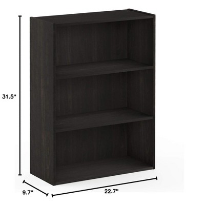 Espresso 3-Tier Wood Open Bookshelf