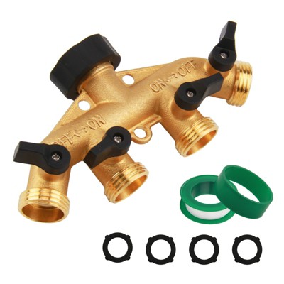 Infurnic Hose Valves and Connectors Water Hose Splitter Durable 4 Way Heavy Duty Brass Hose Adapter, 3/4" Spigot with Four Independent Valves