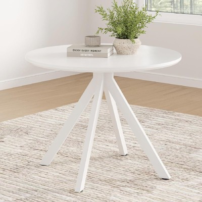 FONTOI End Tables, 39" Round Wooden Side Table with Non-slip Foot Pads, Couch Side Table for Bedroom Living Room, White, 39.3"*29.5"*39.3"