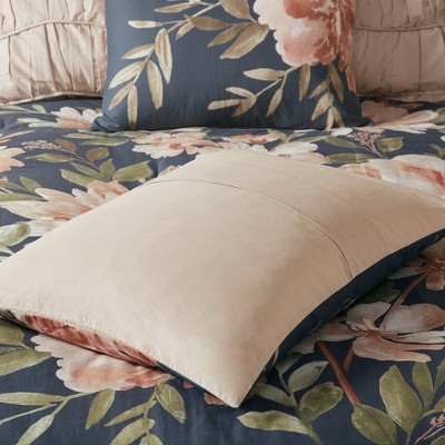 Camillia Queen Blush Floral Cotton 8-Piece Comforter Set