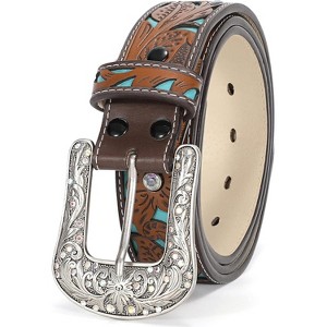 Belt Vintage Ladies Western Belt Engraved Tooled Leather  display picture 3