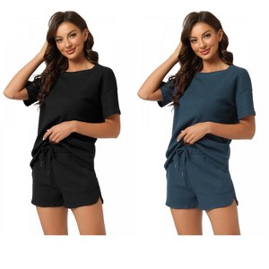 INSPIRE CHIC Women's 2 Pcs Lounge Sets Waffle Outfits T-shirt and Shorts Loungewear Sweatsuits Pajama Sets - 1 of 4