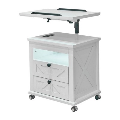 Resenkos Lift Top Desk Cart, Mobile Rolling Table, Wood Storage Cabinet with Drawers, Adjustable Height Utility Cart,
