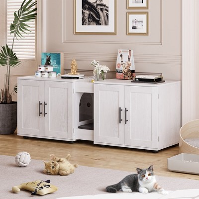 Whizmax Litter Box Enclosure for 2 Cats, Cat Litter Box Enclosure Furniture with Double Room, Wooden Litter Box Furniture with Cat Door