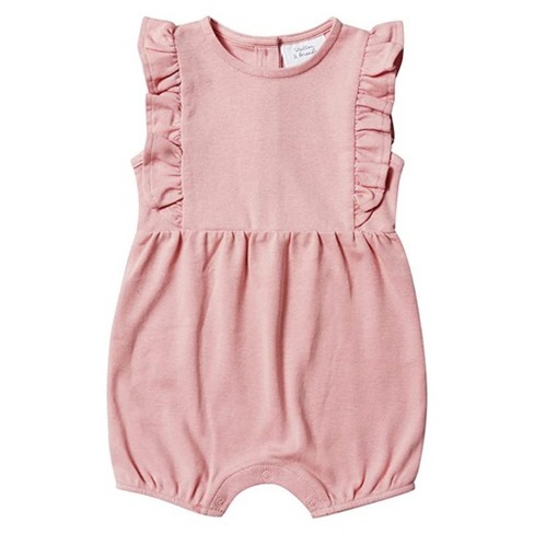 Stellou Friends 100 Cotton Ruffle Romper For Baby Girls 3 6 Months Rose Pink Target