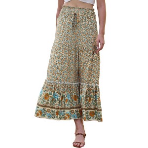 INSPIRE CHIC Women's Summer Bohemian Floral Print Elastic High Waist A Line Maxi Skirts - 1 of 4