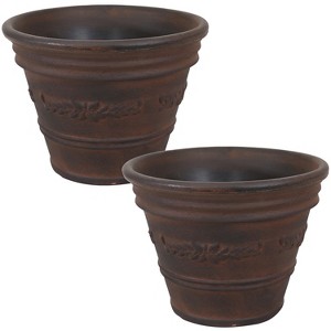 Sunnydaze Indoor/Outdoor Patio, Garden, or Porch Weather-Resistant Double-Walled Laurel Flower Pot Planter - 13" - Rust Finish - 1 of 4