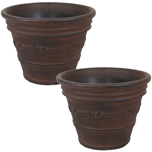 Sunnydaze Indoor/Outdoor Patio, Garden, or Porch Weather-Resistant Double-Walled Laurel Flower Pot Planter - 13" - Rust Finish - image 1 of 4