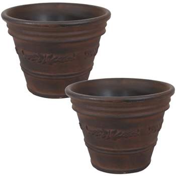 Sunnydaze Indoor/Outdoor Patio, Garden, or Porch Weather-Resistant Double-Walled Laurel Flower Pot Planter - 13" - Rust Finish