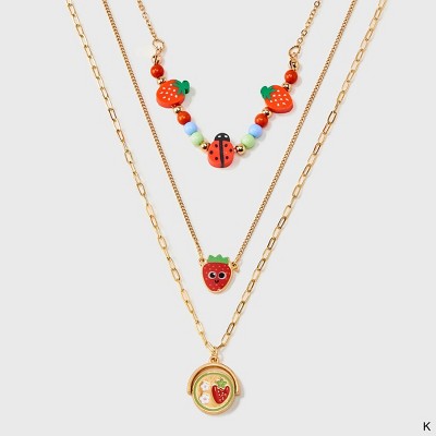 Girls' 3pk Strawberry with Spinner Necklace Set - Cat & Jack™️: Beaded and Chain Styles, 3 Inch Extender