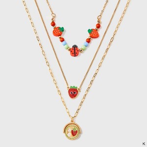 Girls' 3pk Strawberry with Spinner Necklace Set - Cat & Jack™️: Beaded and Chain Styles, 3 Inch Extender - 1 of 4