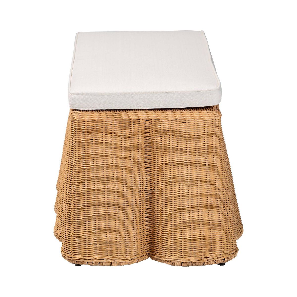 bali & pari Palm Scallop Natural Rattan Rectangle Ottoman with Cushion Light Honey - thumbnail 3