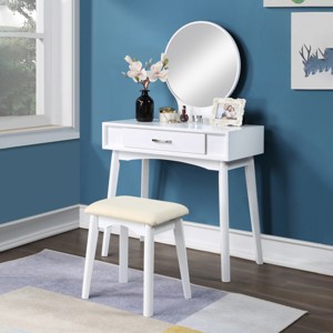Vanity Desk Contemporary with Round Mirror and Storage Drawer for Bedroom 32.28in Wide-3irtyhousy - 1 of 4