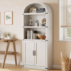 Coolmee Wooden Bookcase with Doors, 71.65 inch Tall Arched Bookshelf, Farmhouse Cabinet with Shelves for Home Office, Living Room - 1 of 4