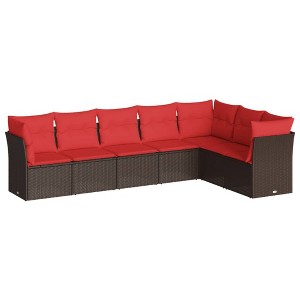 vidaXL 7 Piece Patio Sofa Set with Cushions Brown Poly Rattan - 1 of 4