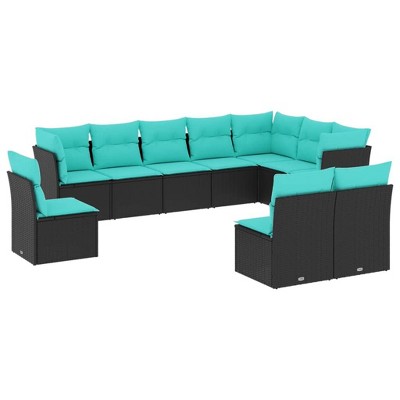 vidaXL Garden Sofa Set Black and Blue - Without Table