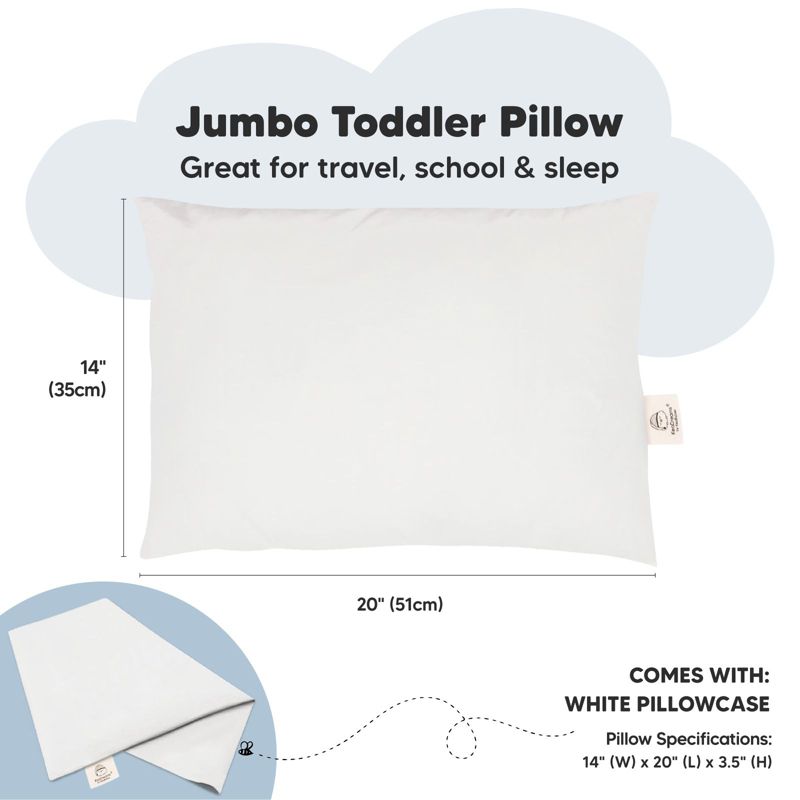 KeaBabies Jumbo Toddler Pillow with Pillowcase, 14X20 Soft Organic Toddler Pillows for Sleeping, Kids Travel Pillow (Soft White), 4 of 12