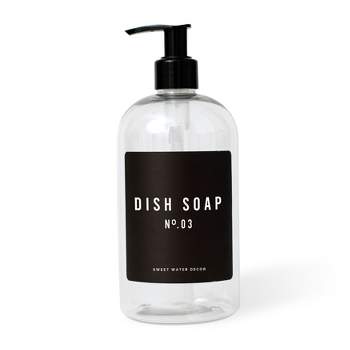 Sweet Water Decor Clear Plastic Black Label Dish Soap Dispenser - 16oz