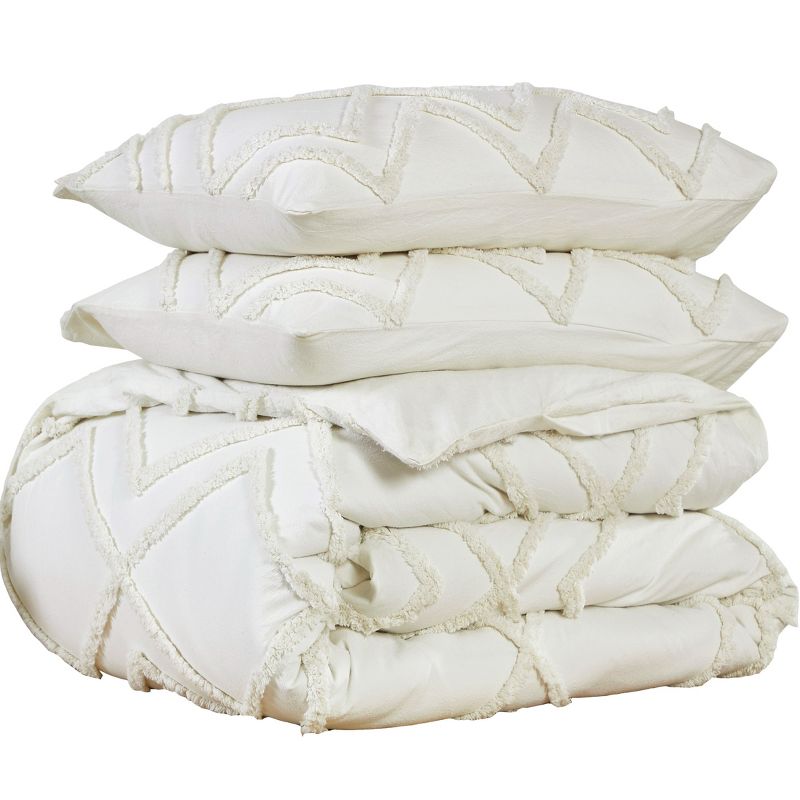 Textured Duvet Cover & Shams | 3 Piece Set Soft 100% Cotton | White Duvet Cover by California Design Den, 4 of 9