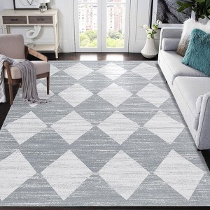COZONY Washable Rugs for Living Room Distressed Geometric Area Rug for Bedroom Checkered Office Rug Neutral Soft Nursery Modern Trellis Rug Low Pile - 1 of 4