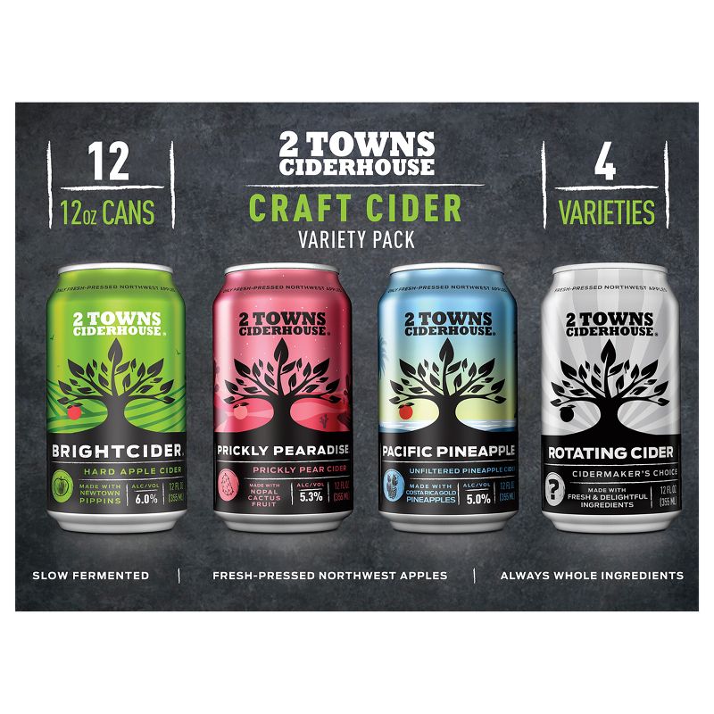2 Towns Hard Cider Variety Pack - 12pk/12 fl oz Cans, 1 of 3