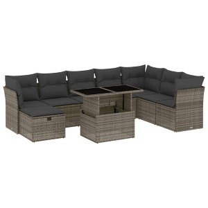 vidaXL 9 Piece Patio Sofa Set with Cushions Gray Poly Rattan - without storage - 1 of 4