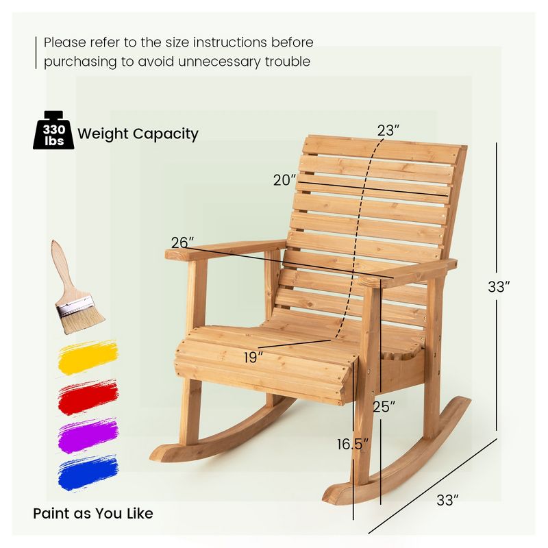 Costway Patio Wooden Rocking Chair High Back Fir Wood Armchair Natural Garden Yard, 4 of 10