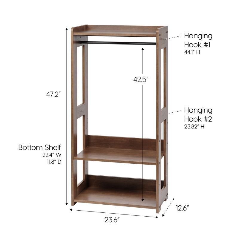 IRIS USA Small Wood Clothes Rack with 2 Tier Storage Shelf, Brown, 6 of 9