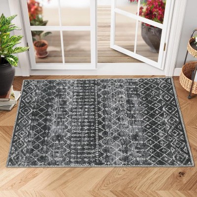Acekool Vintage Striped Rug 2x3 - Washable Non-Slip Entryway Mat