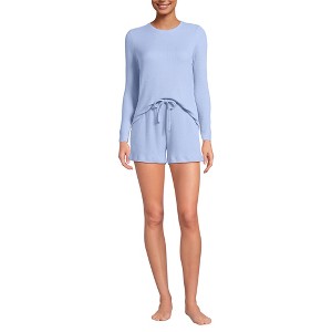 Lands' End Women's Cozy Brushed Rib 2 Piece Pajama Set - Long Sleeve Top and Shorts - 1 of 4