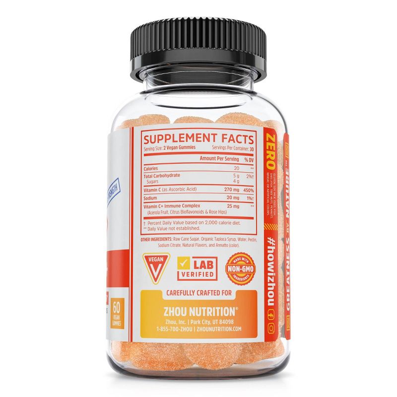 Zhou Vitamin C+ Dietary Supplement Vegan Gummies - Rose Hips &#38; Bioflavonoids - 60ct, 3 of 4