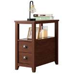Tangkula Retro Wooden Side End Table Rectangular Nightstand with 2 Drawers and Shelf Coffee/Brown