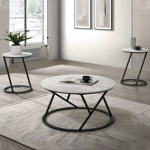 CLIHOME 3 Pieces Modern Abstract Decorative Round Table Set Coffee Tables With Metal Base - 1 of 3