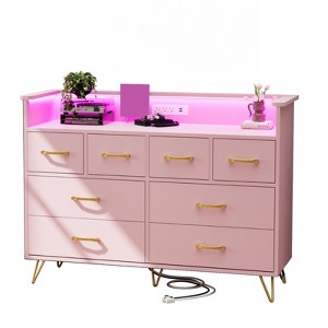 8 Drawer Dresser for Bedroom with LED Lights & Charging Station, Modern Chest of Drawers with Open Storage, TV Stand for Living Room - 1 of 4