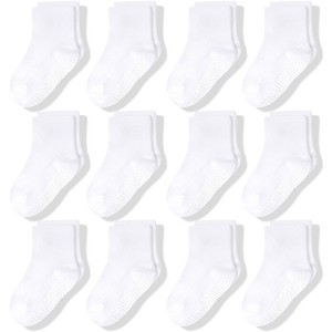 Cozyway Non-Slip Crew Grip Infant Socks, 12 Pack for Boys & Girls, White, 0-6 Months, Unisex - 1 of 4